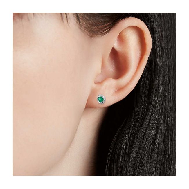 Boucles d'oreilles clous émeraude avec veste halo de diamants amovible - Photo 3