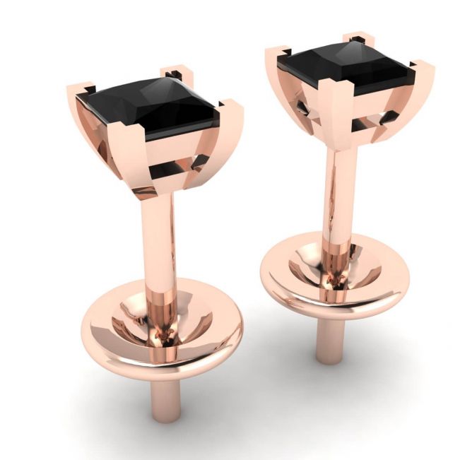 Boucles d'Oreilles Clous Diamant Noir Taille Princesse 4 mm Or Rose - Photo 2