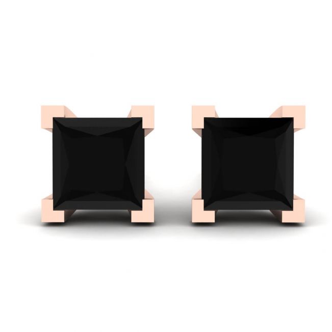 Boucles d'Oreilles Clous Diamant Noir Taille Princesse 4 mm Or Rose