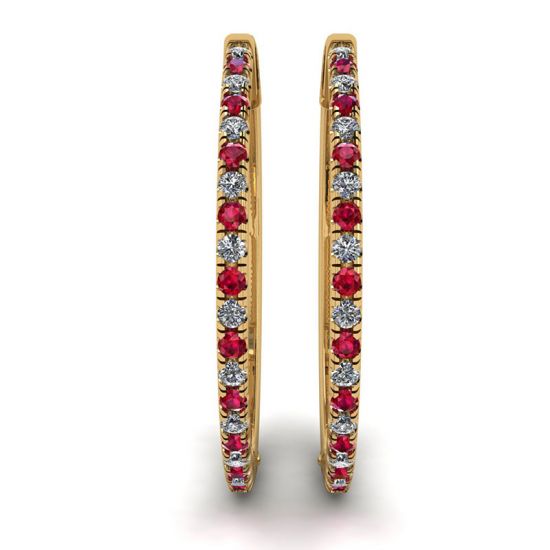 Boucles d'oreilles créoles en or jaune avec rubis et diamants,  Agrandir l'image 3