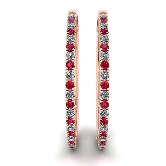 Boucles d'oreilles créoles en or rose avec rubis et diamants,  Agrandir l'image 3