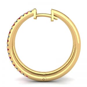 Boucles d'oreilles créoles en or jaune avec rubis et diamants - Photo 1