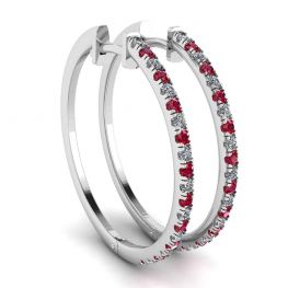 Boucles d'oreilles créoles en or blanc avec rubis et diamants