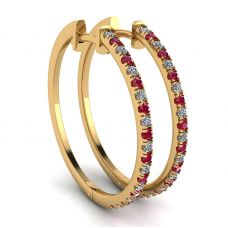 Boucles d'oreilles créoles en or jaune avec rubis et diamants