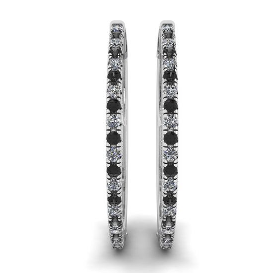 Boucles d'Oreilles Créoles Diamant Noir et Blanc Or Blanc,  Agrandir l'image 3