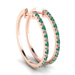 Boucles d'Oreilles Diamant et Emeraude Or Rose