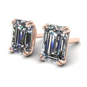 Boucles d'oreilles clous diamant taille émeraude or rose - Photo 1