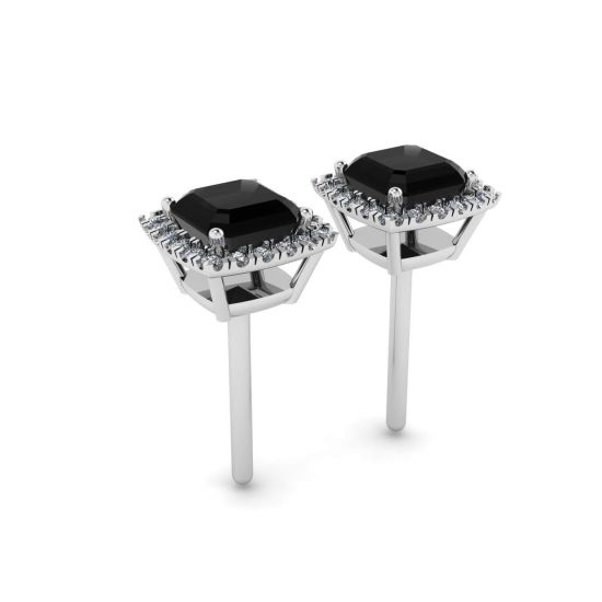 Clous d'oreilles diamants noirs taille princesse Halo 4 mm, More Image 1