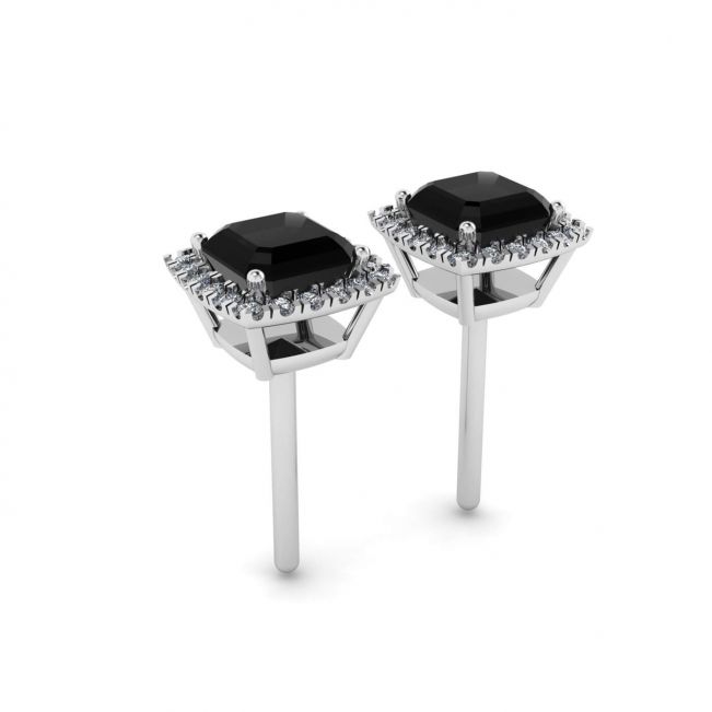 Clous d'oreilles diamants noirs taille princesse Halo 4 mm - Photo 2