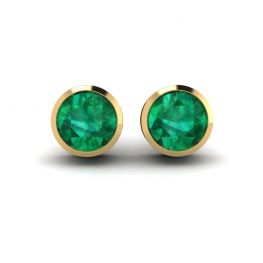 Boucles d'Oreilles Tige Emeraude en Or Jaune