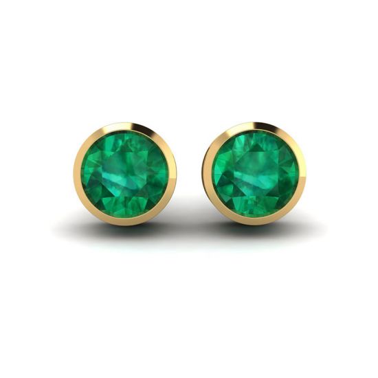 Boucles d'Oreilles Tige Emeraude en Or Jaune, Agrandir l'image 1