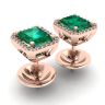 Boucles d'Oreilles Tige Emeraude 2 carats avec Halo de Diamants Or Rose, Image 3
