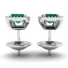 Boucles d'Oreilles Tige Emeraude 2 carats avec Halo de Diamants Or Blanc, Image 2