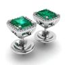 Boucles d'Oreilles Tige Emeraude 2 carats avec Halo de Diamants Or Blanc, Image 3