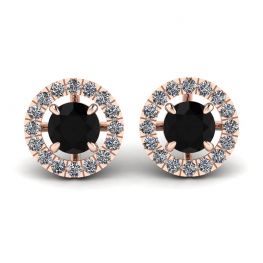 Clous d'oreilles en diamant noir de 5 mm avec vestes Halo détachables Or rose