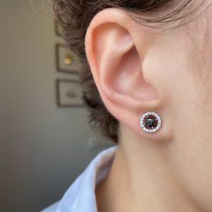 Clous d'oreilles en diamant noir de 5 mm avec vestes Halo détachables Or rose - Photo 6