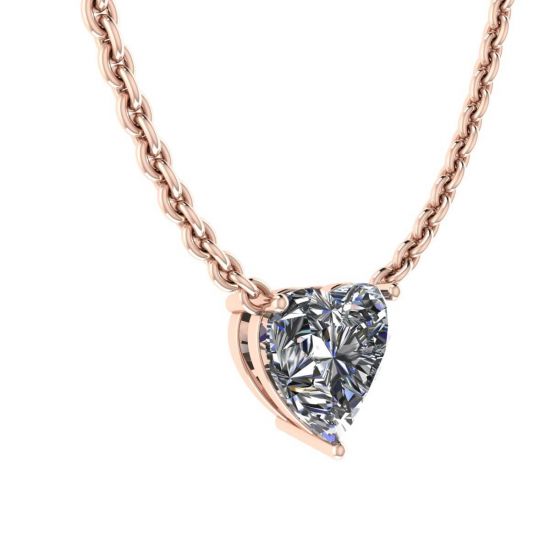Collier Solitaire Coeur Diamant sur Chaîne Fine Or Rose, More Image 0