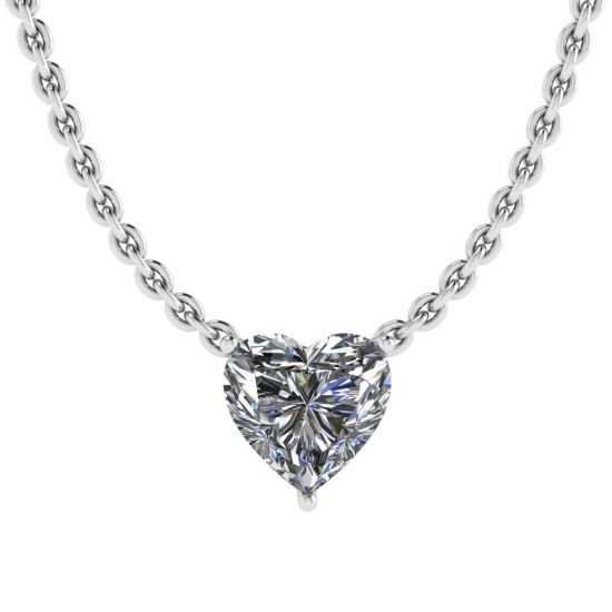 Collier Solitaire Coeur Diamant sur Chaîne Fine Or Blanc, Image 1