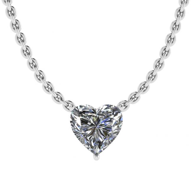 Collier Solitaire Coeur Diamant sur Chaîne Fine Or Blanc