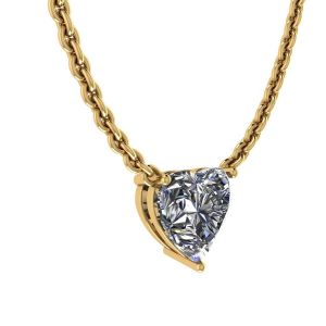 Collier Solitaire Coeur Diamant sur Chaîne Fine Or Jaune - Photo 1