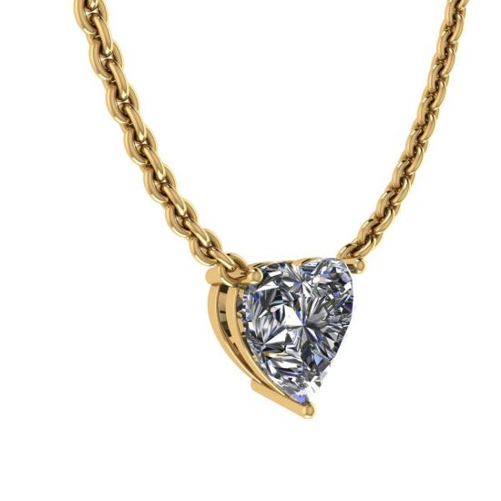 Collier Solitaire Coeur Diamant sur Chaîne Fine Or Jaune, More Image 0