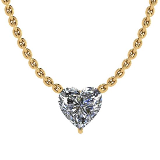 Collier Solitaire Coeur Diamant sur Chaîne Fine Or Jaune, Agrandir l'image 1
