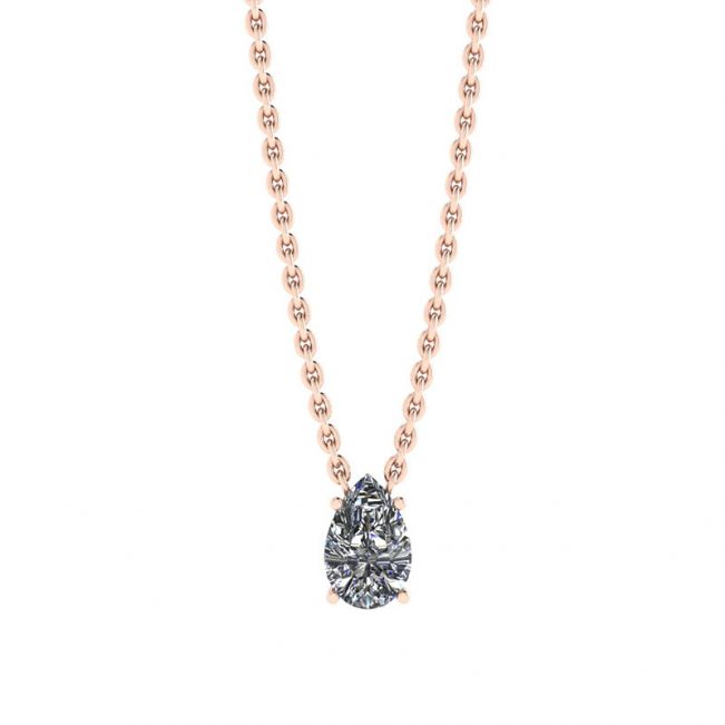 Collier Solitaire Diamant Poire sur Chaîne Fine Rose