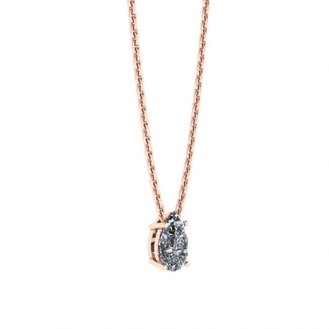 Collier Solitaire Diamant Poire sur Chaîne Fine Rose - Photo 1