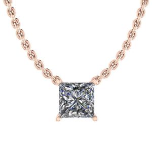 Collier Princesse Diamant Solitaire sur Chaîne Fine Or Rose