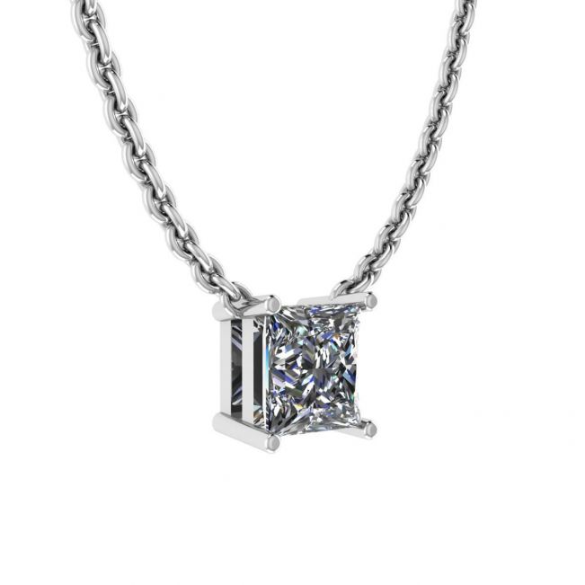 Collier Solitaire Diamant Princesse sur Chaîne Fine Or Blanc - Photo 1