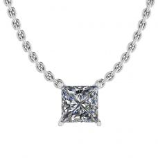 Collier Solitaire Diamant Princesse sur Chaîne Fine Or Blanc