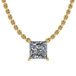 Collier Solitaire Diamant Princesse sur Chaîne Fine Or Jaune