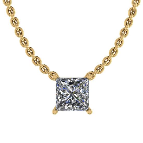 Collier Solitaire Diamant Princesse sur Chaîne Fine Or Jaune, Image 1