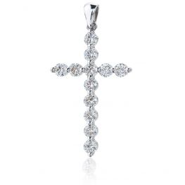 Collier Croix avec 12 diamants en Or Blanc 18K