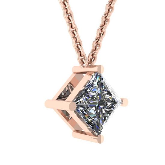 Collier Solitaire Diamant Taille Princesse Rhombus Or Rose, More Image 0