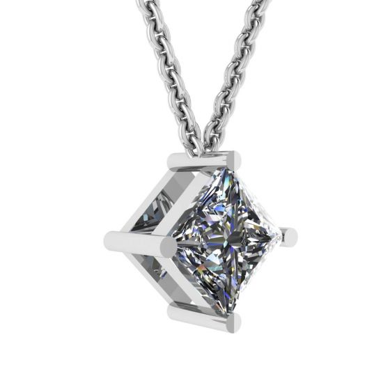 Collier Solitaire Losange Diamant Taille Princesse Or Blanc,  Agrandir l'image 2