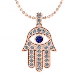 Pendentif Hamsa avec Diamants et Saphirs Or Rose