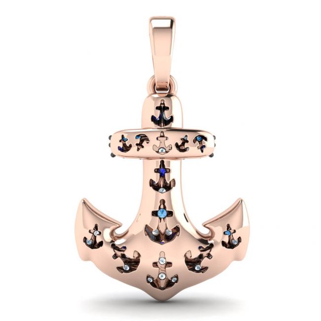 Pendentif saphir ancre en or rose 18 carats - Photo 2