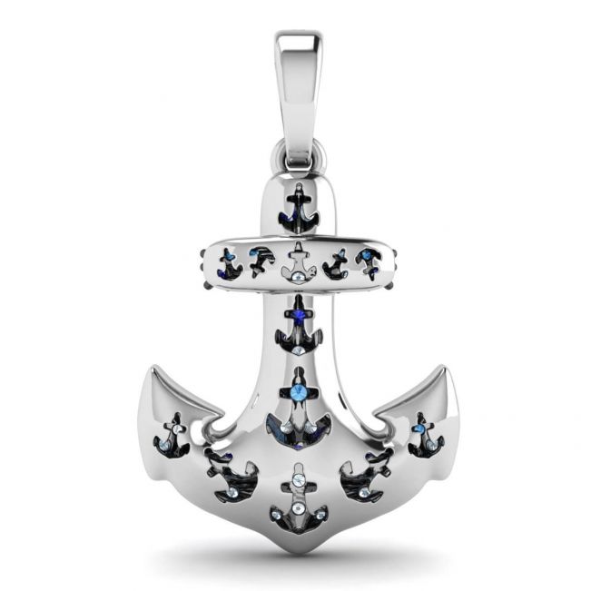 Pendentif saphir ancre en or blanc 18 carats - Photo 2