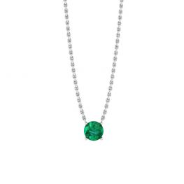 Émeraude ronde 1/2 carat sur chaîne en or blanc